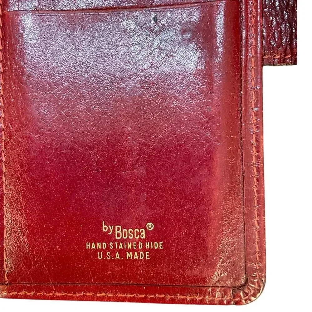 Vintage Bosca USA Made Hand Stained Hide Red Leather Checkbook Wallet Organizer